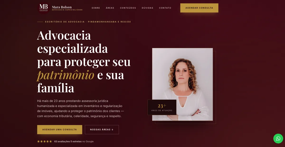 Site da advogada Mara Bolson